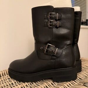 Next Black Leather Buckle Boots